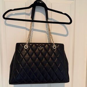 kate spade Black Quilted Leather Tote with Gold Chain Handles